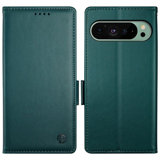 DF-010 For Google Pixel 9 / 9 Pro Case Side Magnetic Clasps Leather Stand Phone Cover - Blackish Green
