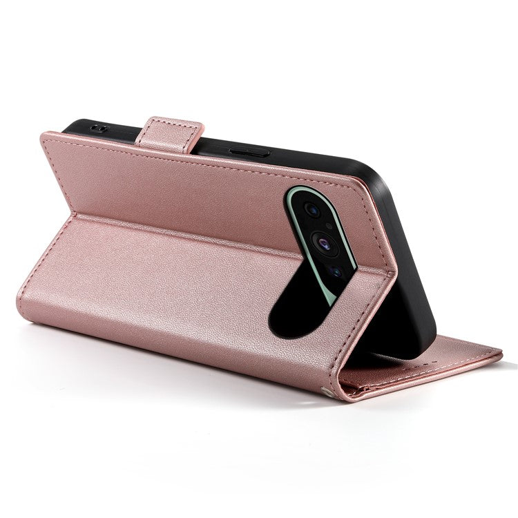 DF-010 For Google Pixel 9 / 9 Pro Case Side Magnetic Clasps Leather Stand Phone Cover - Rose Gold