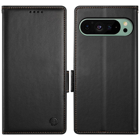 DF-010 For Google Pixel 9 / 9 Pro Case Side Magnetic Clasps Leather Stand Phone Cover - Black