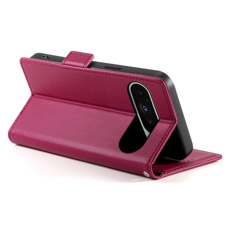 DF-010 For Google Pixel 9 / 9 Pro Case Side Magnetic Clasps Leather Stand Phone Cover - Wine Red