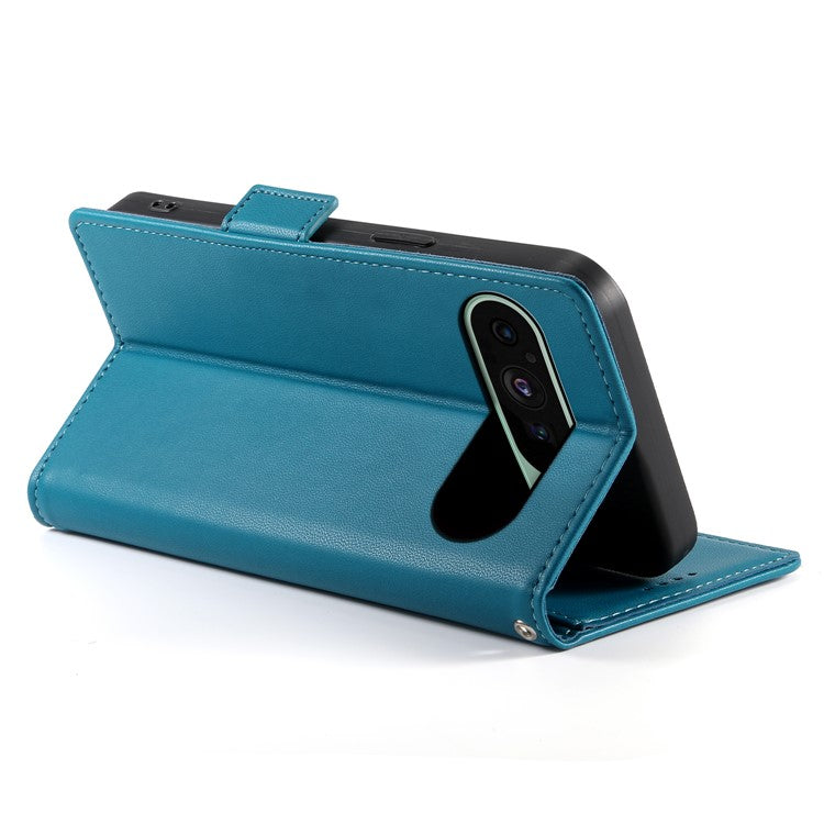 DF-010 For Google Pixel 9 / 9 Pro Case Side Magnetic Clasps Leather Stand Phone Cover - Blue