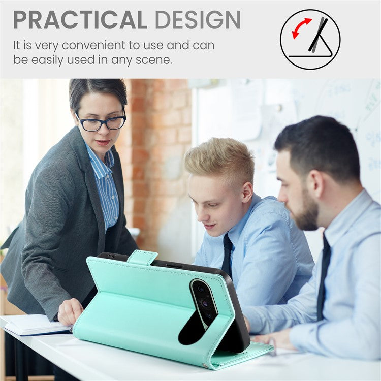 DF-010 For Google Pixel 9 / 9 Pro Case Side Magnetic Clasps Leather Stand Phone Cover - Mint Green