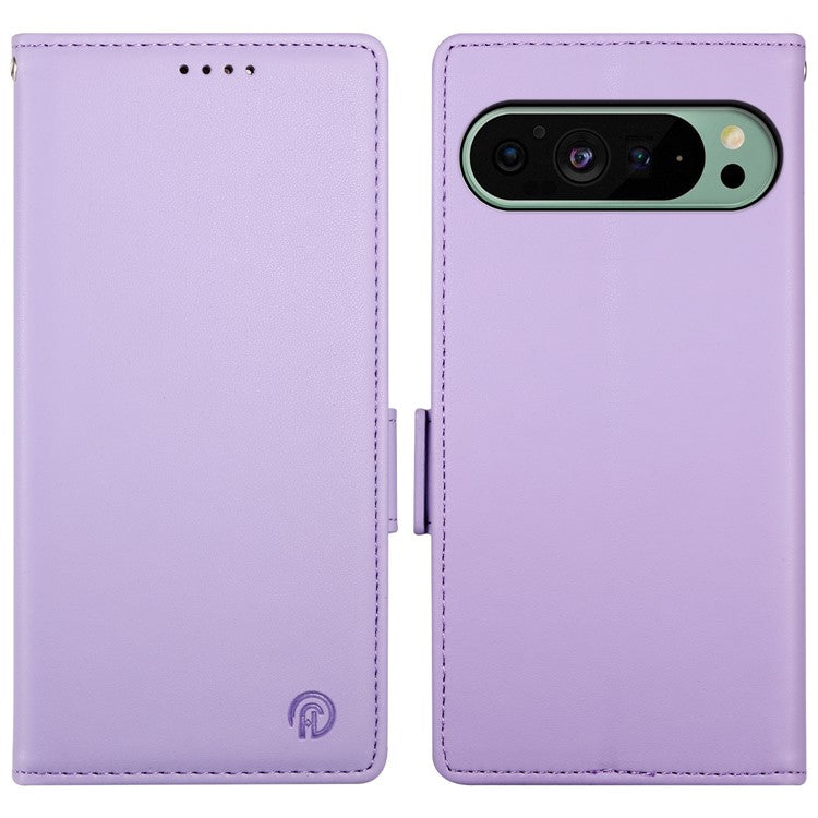 DF-010 For Google Pixel 9 / 9 Pro Case Side Magnetic Clasps Leather Stand Phone Cover - Purple