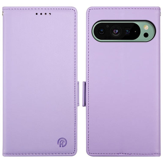 DF-010 For Google Pixel 9 / 9 Pro Case Side Magnetic Clasps Leather Stand Phone Cover - Purple