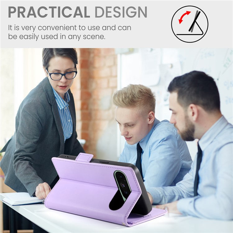 DF-010 For Google Pixel 9 / 9 Pro Case Side Magnetic Clasps Leather Stand Phone Cover - Purple