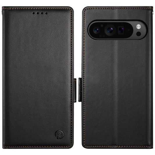 DF-010 For Google Pixel 9 Pro XL Case PU Leather Wallet Stand Phone Cover - Black