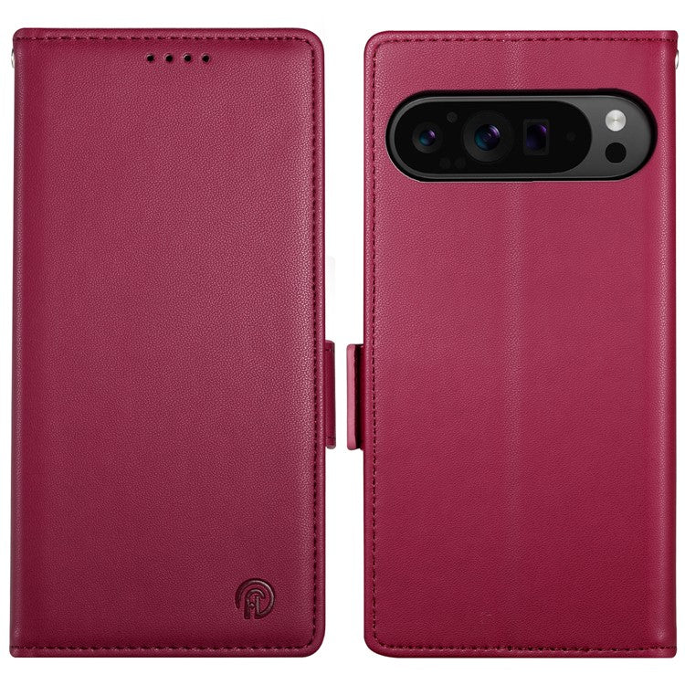 DF-010 For Google Pixel 9 Pro XL Case PU Leather Wallet Stand Phone Cover - Wine Red