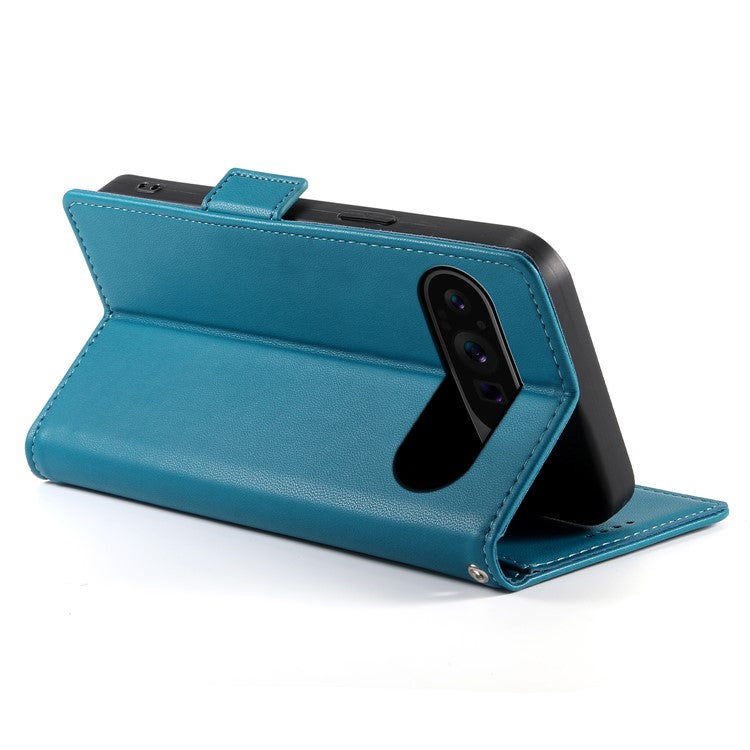 DF-010 For Google Pixel 9 Pro XL Case PU Leather Wallet Stand Phone Cover - Blue