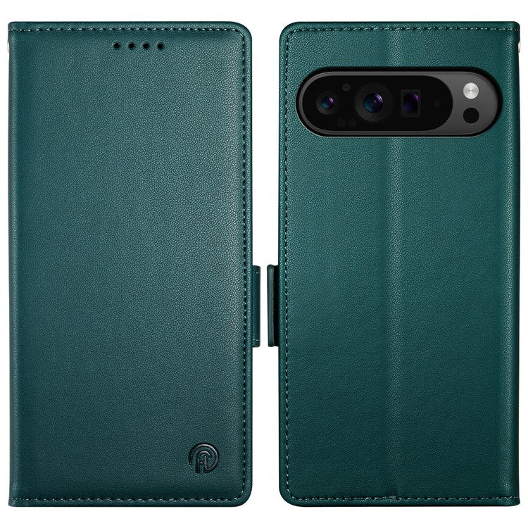 DF-010 For Google Pixel 9 Pro XL Case PU Leather Wallet Stand Phone Cover - Blackish Green