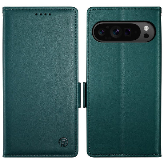 DF-010 For Google Pixel 9 Pro XL Case PU Leather Wallet Stand Phone Cover - Blackish Green