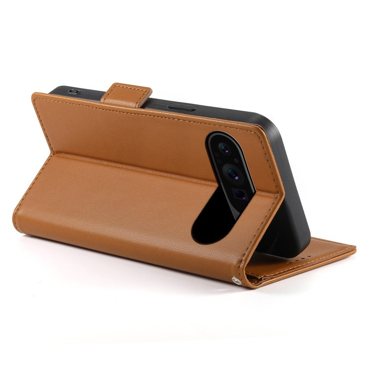 DF-010 For Google Pixel 9 Pro XL Case PU Leather Wallet Stand Phone Cover - Brown