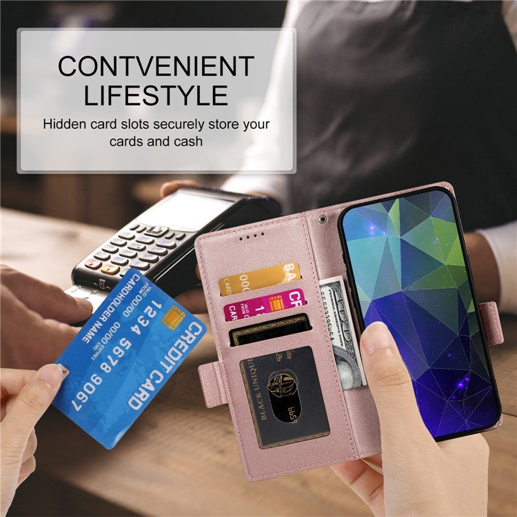 DF-010 For Google Pixel 7 Pro 5G Case Wallet Leather Phone Cover Flip Stand View Magnetic Protect - Rose Gold