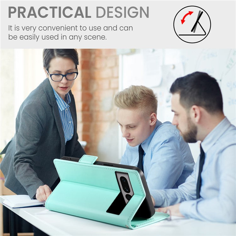 DF-010 For Google Pixel 7 Pro 5G Case Wallet Leather Phone Cover Flip Stand View Magnetic Protect - Mint Green