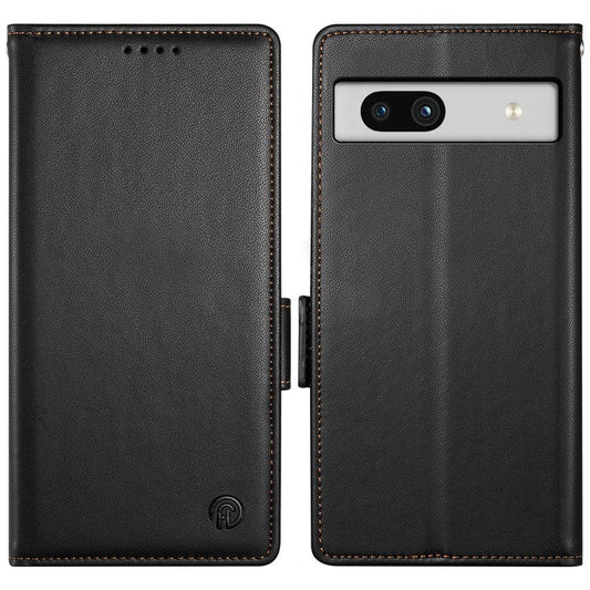 DF-010 For Google Pixel 7a Case Dual Magnetic Clasps PU Leather Flip Phone Cover - Black
