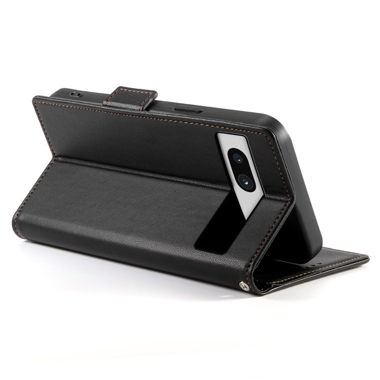 DF-010 For Google Pixel 7a Case Dual Magnetic Clasps PU Leather Flip Phone Cover - Black
