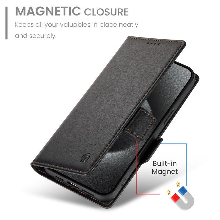 DF-010 For Google Pixel 7a Case Dual Magnetic Clasps PU Leather Flip Phone Cover - Black