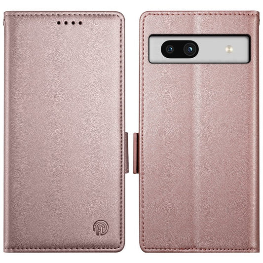 DF-010 For Google Pixel 7a Case Dual Magnetic Clasps PU Leather Flip Phone Cover - Rose Gold