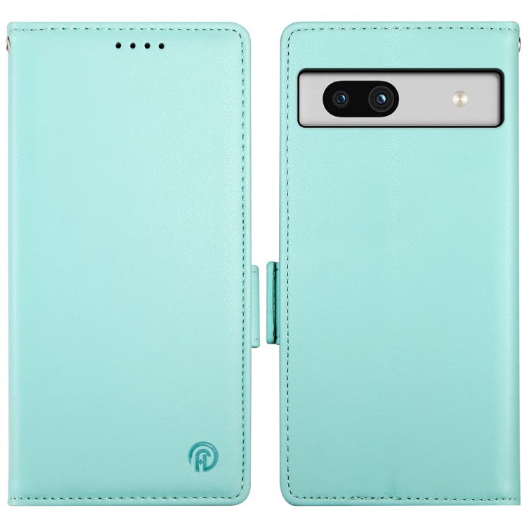 DF-010 For Google Pixel 7a Case Dual Magnetic Clasps PU Leather Flip Phone Cover - Mint Green
