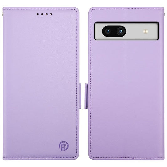 DF-010 For Google Pixel 7a Case Dual Magnetic Clasps PU Leather Flip Phone Cover - Purple