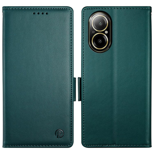 DF-010 For Realme C67 4G Case Leather Wallet Phone Cover with Magnetic Clasps - Blackish Green