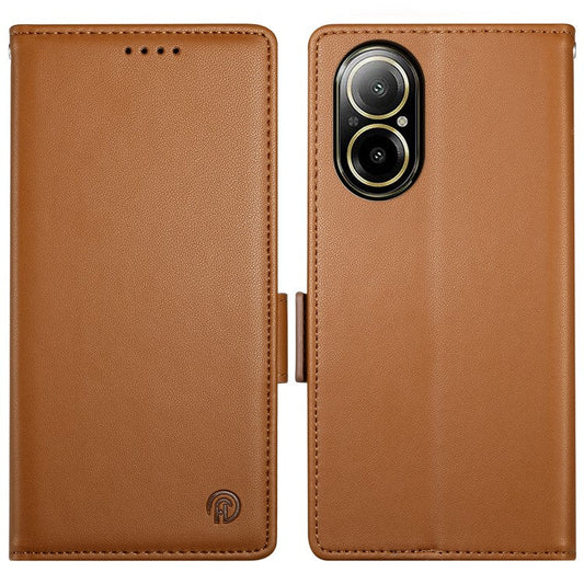 DF-010 For Realme C67 4G Case Leather Wallet Phone Cover with Magnetic Clasps - Brown