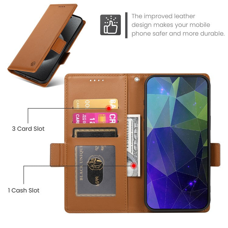 DF-010 For Realme C67 4G Case Leather Wallet Phone Cover with Magnetic Clasps - Brown