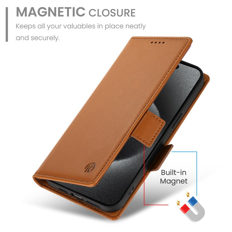 DF-010 For Realme C67 4G Case Leather Wallet Phone Cover with Magnetic Clasps - Brown