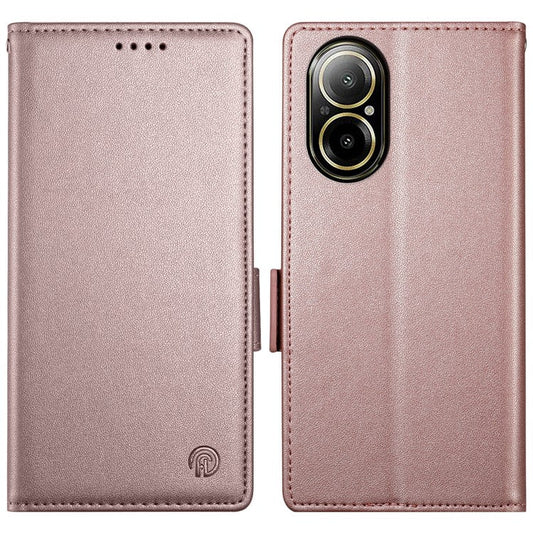 DF-010 For Realme C67 4G Case Leather Wallet Phone Cover with Magnetic Clasps - Rose Gold