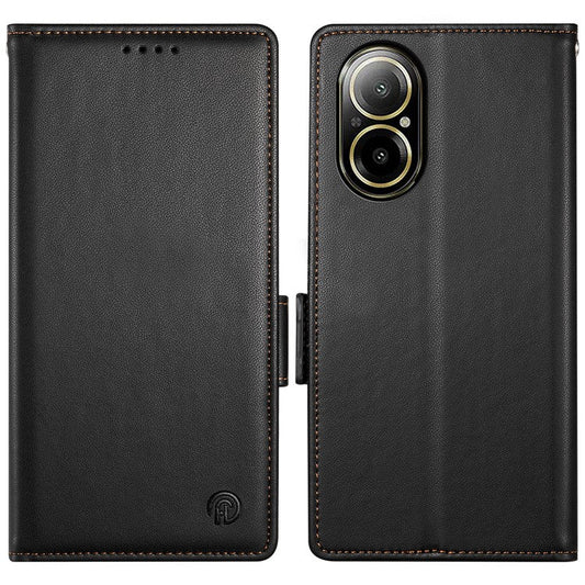 DF-010 For Realme C67 4G Case Leather Wallet Phone Cover with Magnetic Clasps - Black