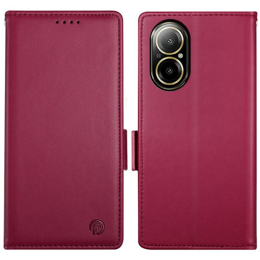 DF-010 For Realme C67 4G Case Leather Wallet Phone Cover with Magnetic Clasps - Wine Red