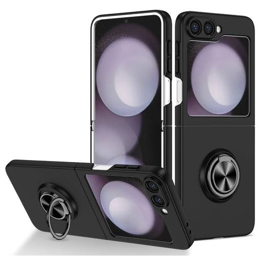 For Samsung Galaxy Z Flip6 5G Case Rotatable Ring Kickstand Hard PC Phone Cover - Black