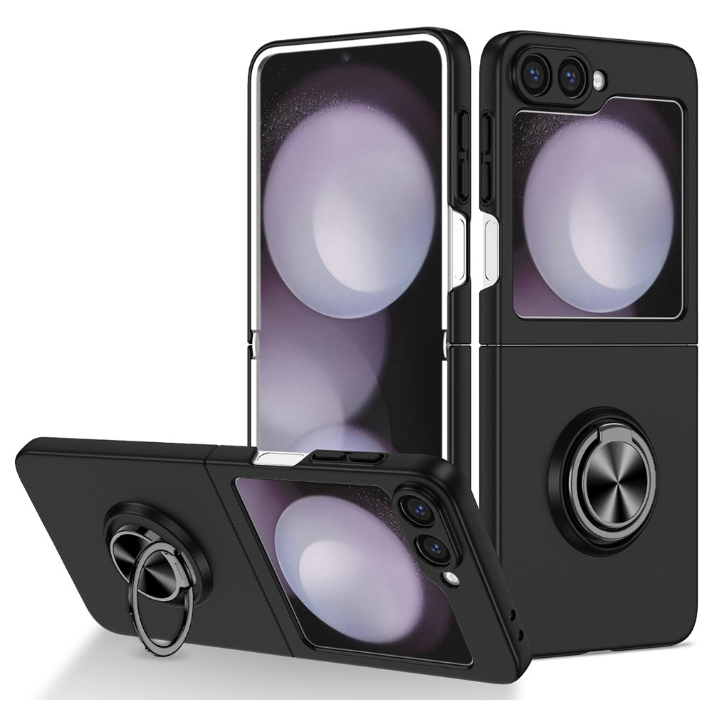 For Samsung Galaxy Z Flip7 FE 5G / Z Flip6 5G Case Rotatable Ring Kickstand Hard PC Phone Cover - Black
