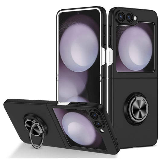For Samsung Galaxy Z Flip7 FE 5G / Z Flip6 5G Case Rotatable Ring Kickstand Hard PC Phone Cover - Black