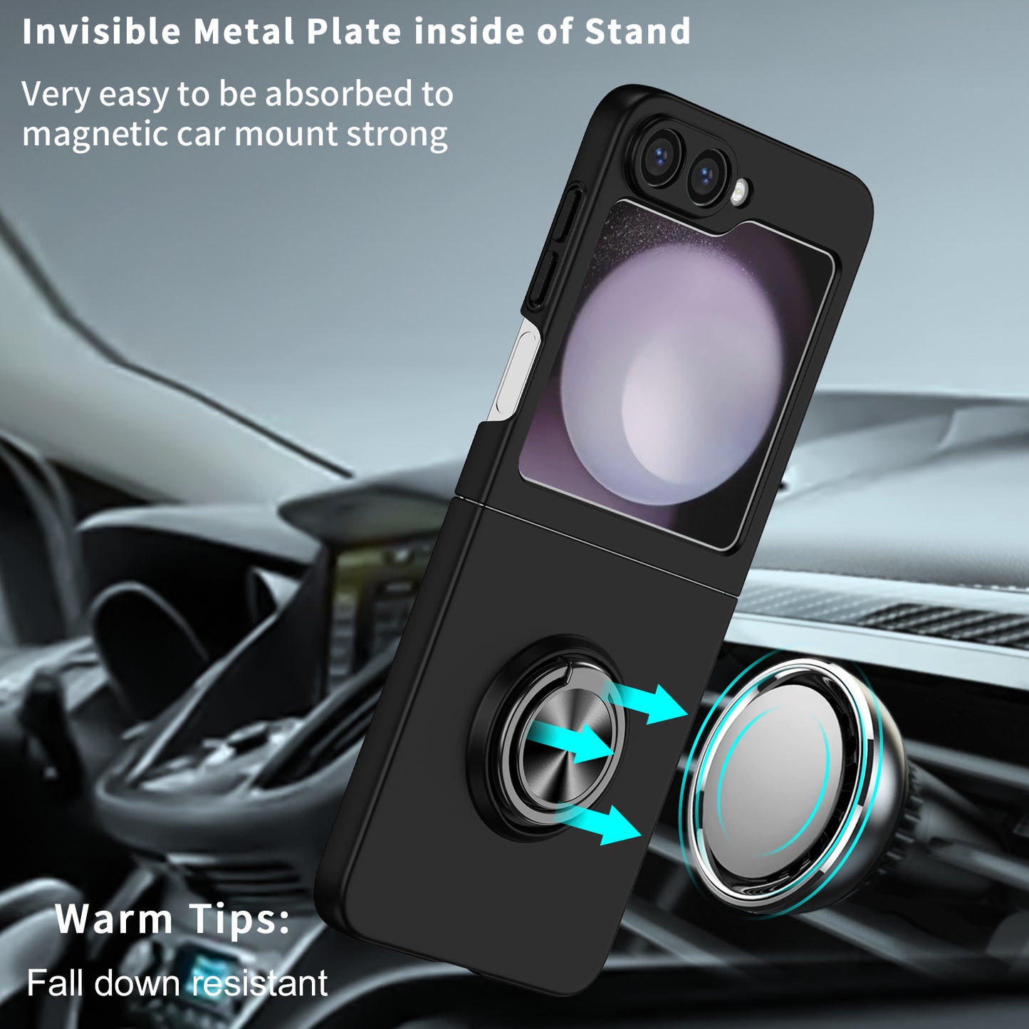 For Samsung Galaxy Z Flip6 5G Case Rotatable Ring Kickstand Hard PC Phone Cover - Black