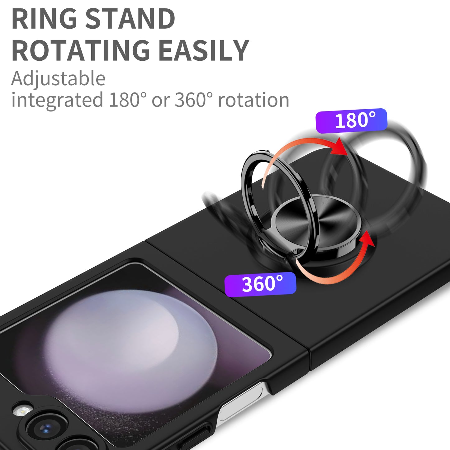 For Samsung Galaxy Z Flip6 5G Case Rotatable Ring Kickstand Hard PC Phone Cover - Black