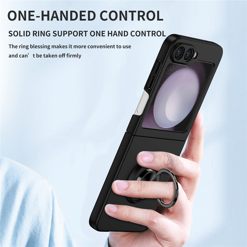 For Samsung Galaxy Z Flip7 FE 5G / Z Flip6 5G Case Rotatable Ring Kickstand Hard PC Phone Cover - Black