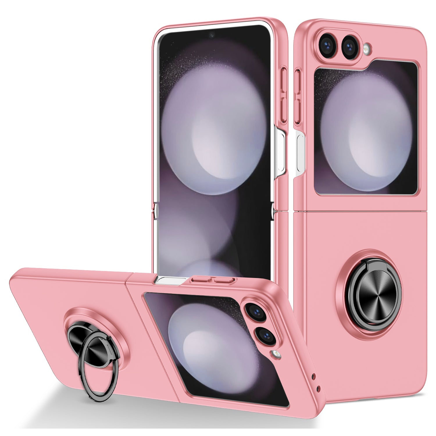 For Samsung Galaxy Z Flip6 5G Case Rotatable Ring Kickstand Hard PC Phone Cover - Pink