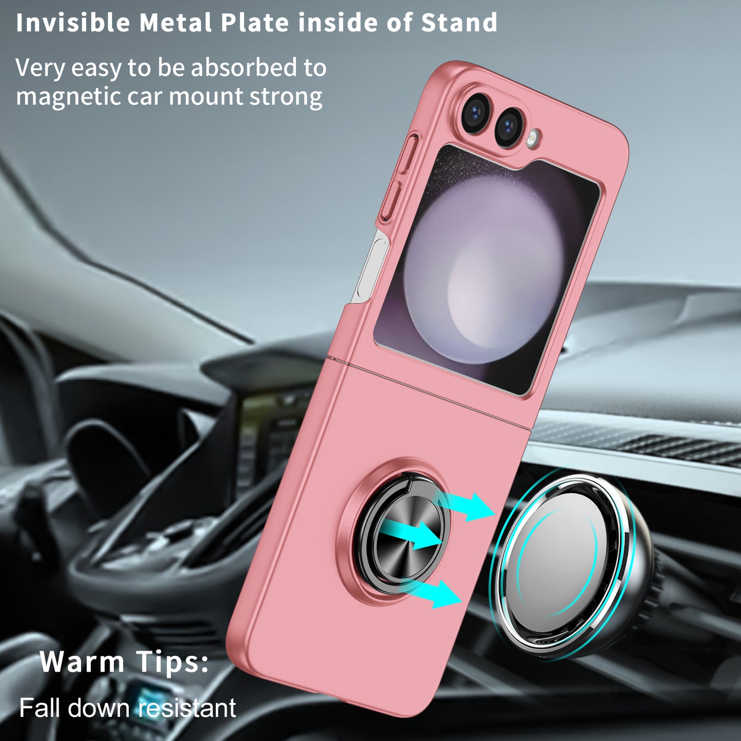 For Samsung Galaxy Z Flip6 5G Case Rotatable Ring Kickstand Hard PC Phone Cover - Pink