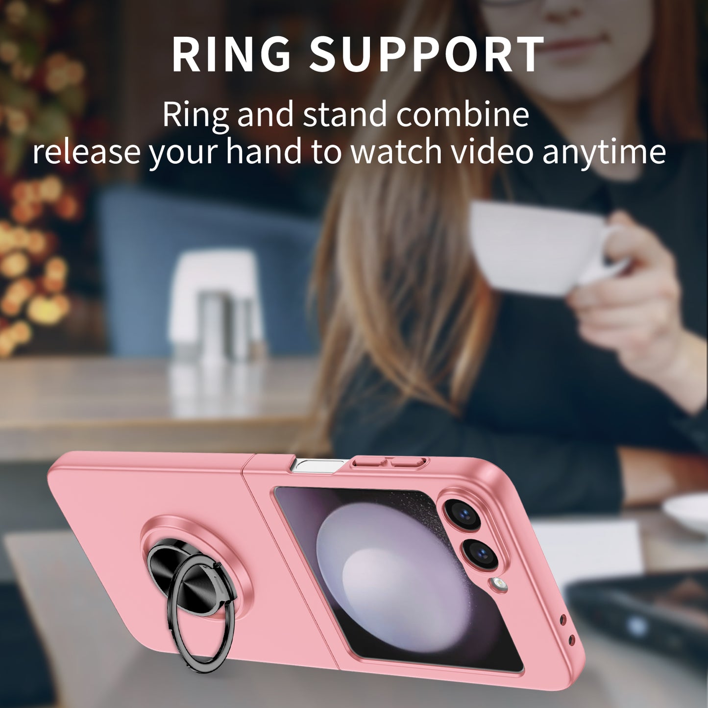 For Samsung Galaxy Z Flip6 5G Case Rotatable Ring Kickstand Hard PC Phone Cover - Pink