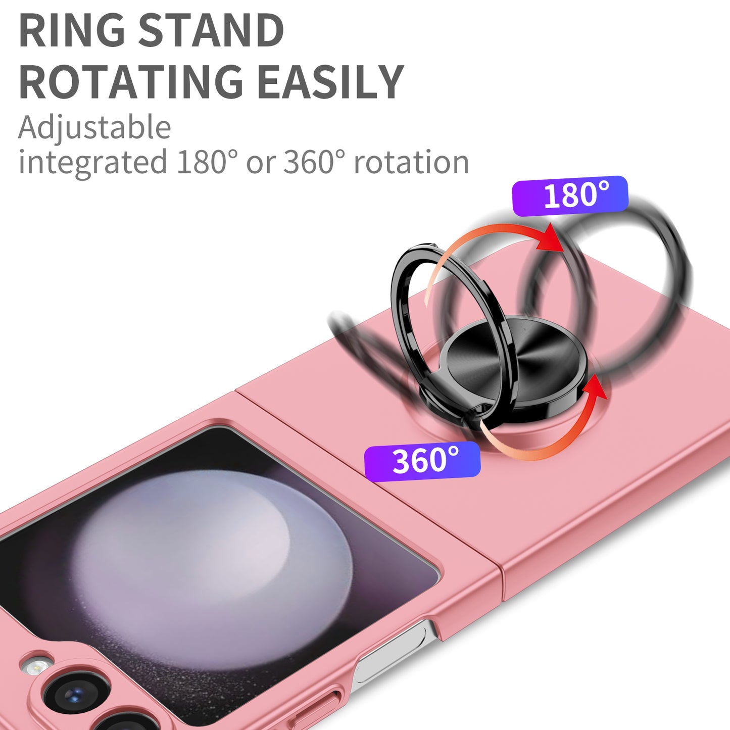 For Samsung Galaxy Z Flip6 5G Case Rotatable Ring Kickstand Hard PC Phone Cover - Pink