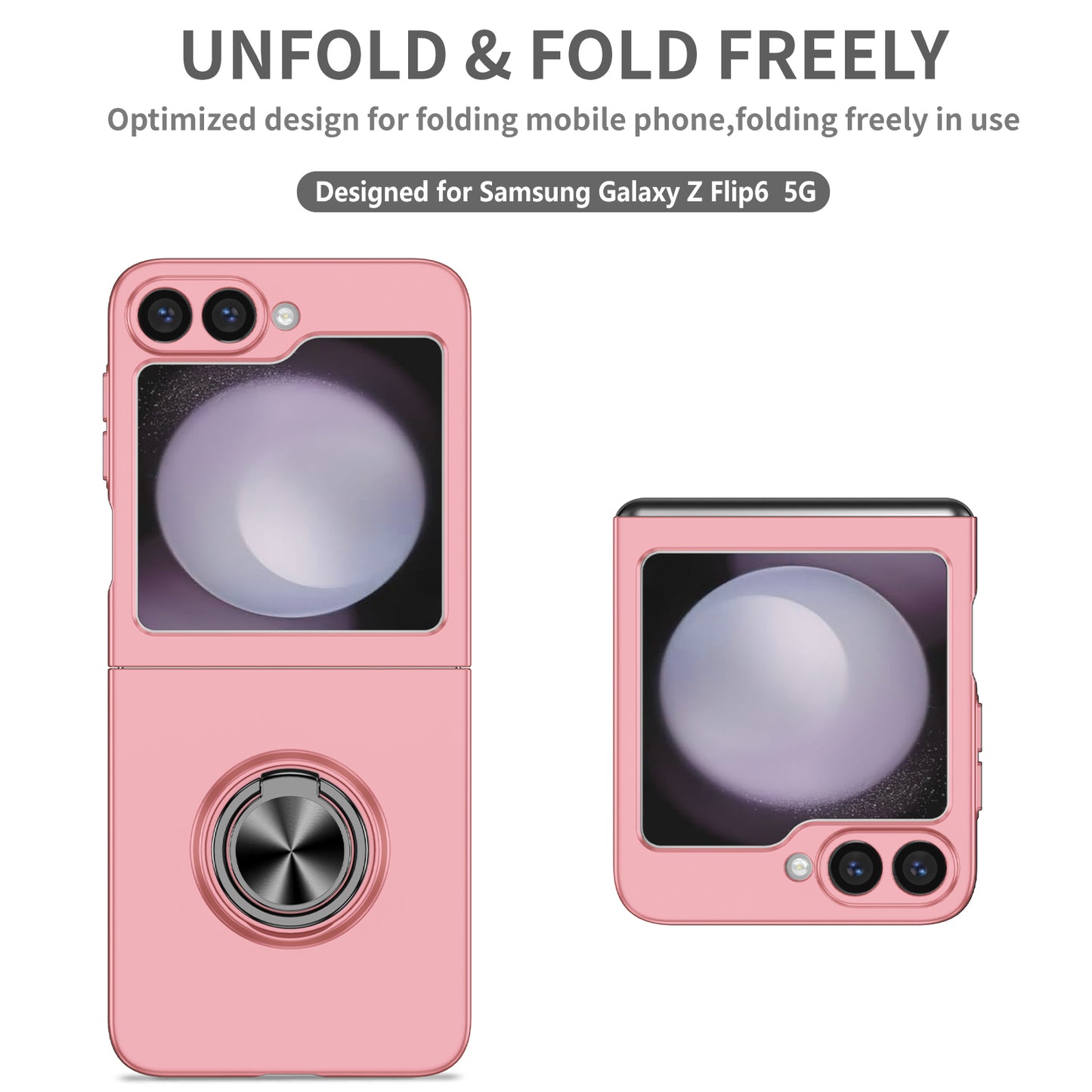 For Samsung Galaxy Z Flip6 5G Case Rotatable Ring Kickstand Hard PC Phone Cover - Pink