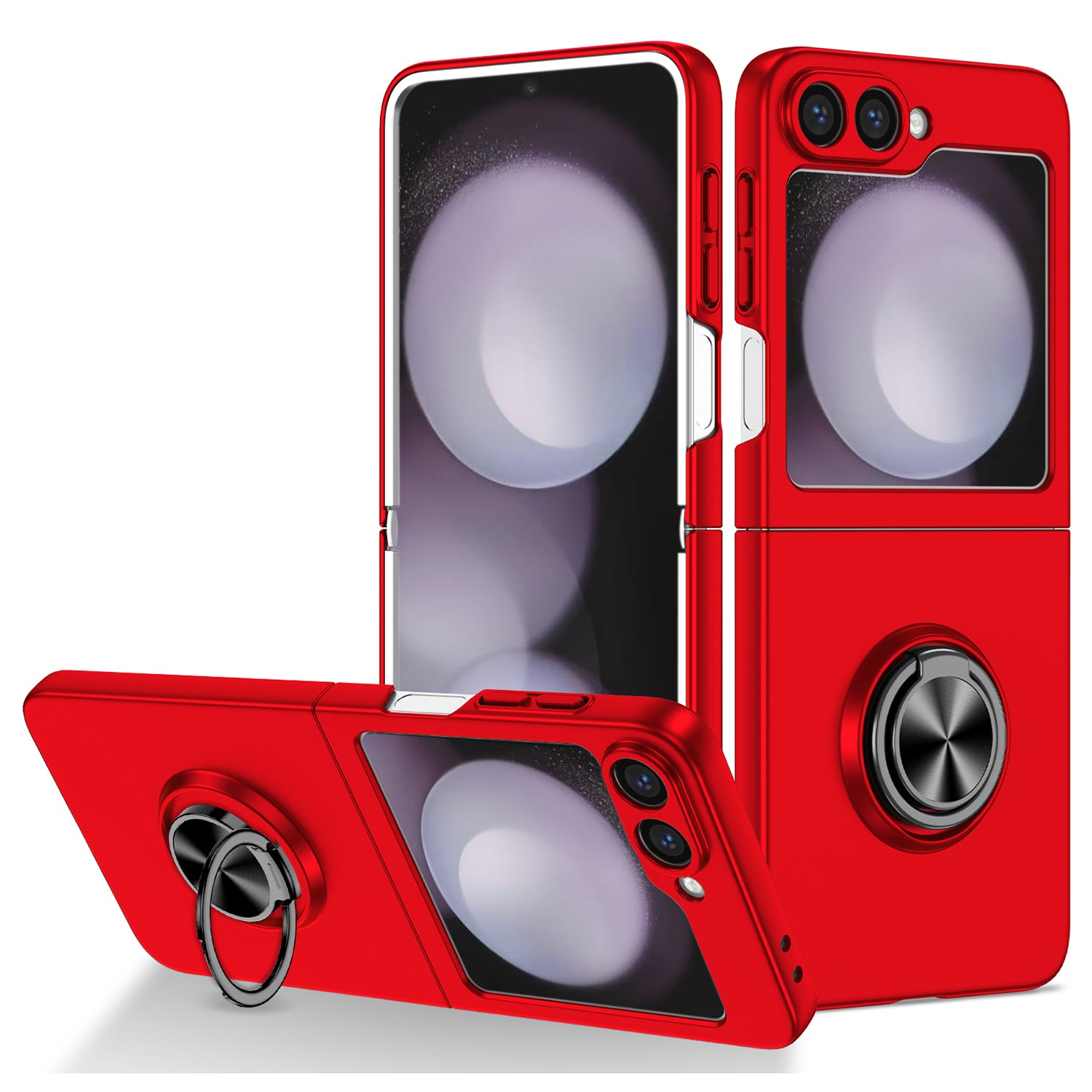 For Samsung Galaxy Z Flip6 5G Case Rotatable Ring Kickstand Hard PC Phone Cover - Red