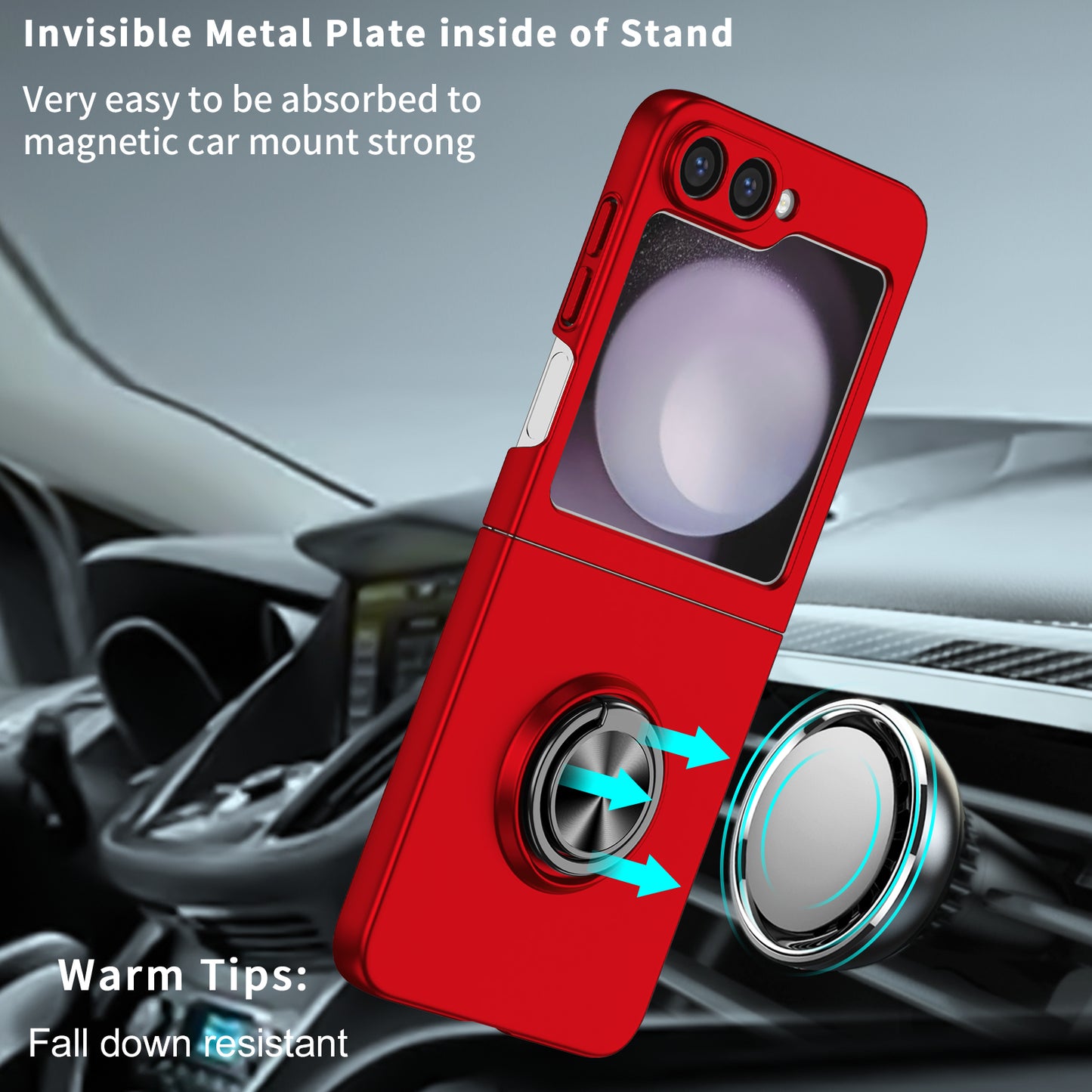 For Samsung Galaxy Z Flip6 5G Case Rotatable Ring Kickstand Hard PC Phone Cover - Red