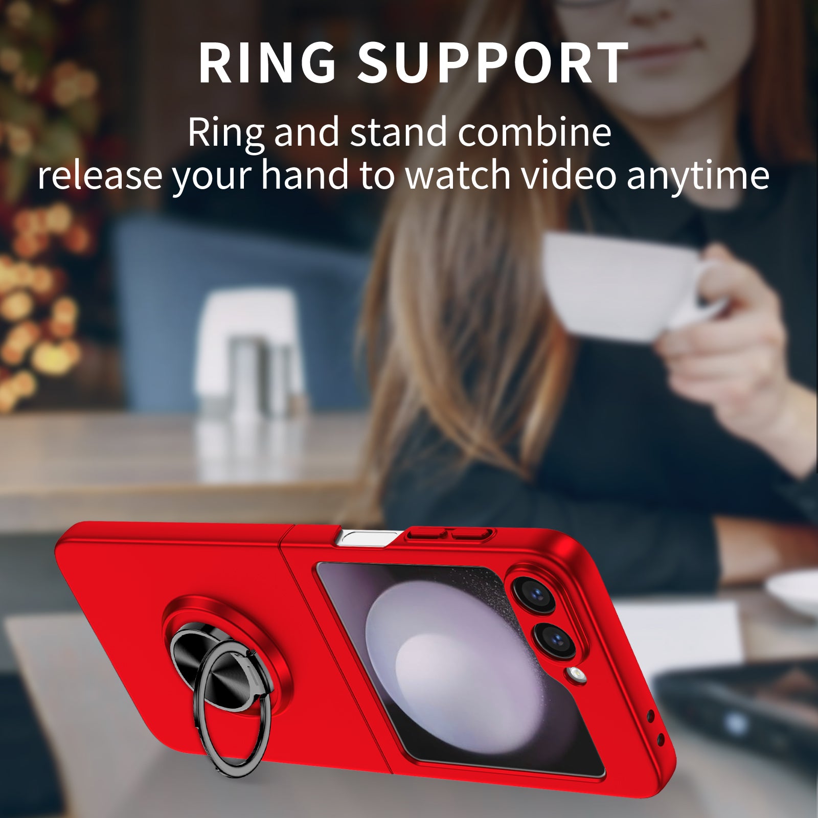For Samsung Galaxy Z Flip6 5G Case Rotatable Ring Kickstand Hard PC Phone Cover - Red