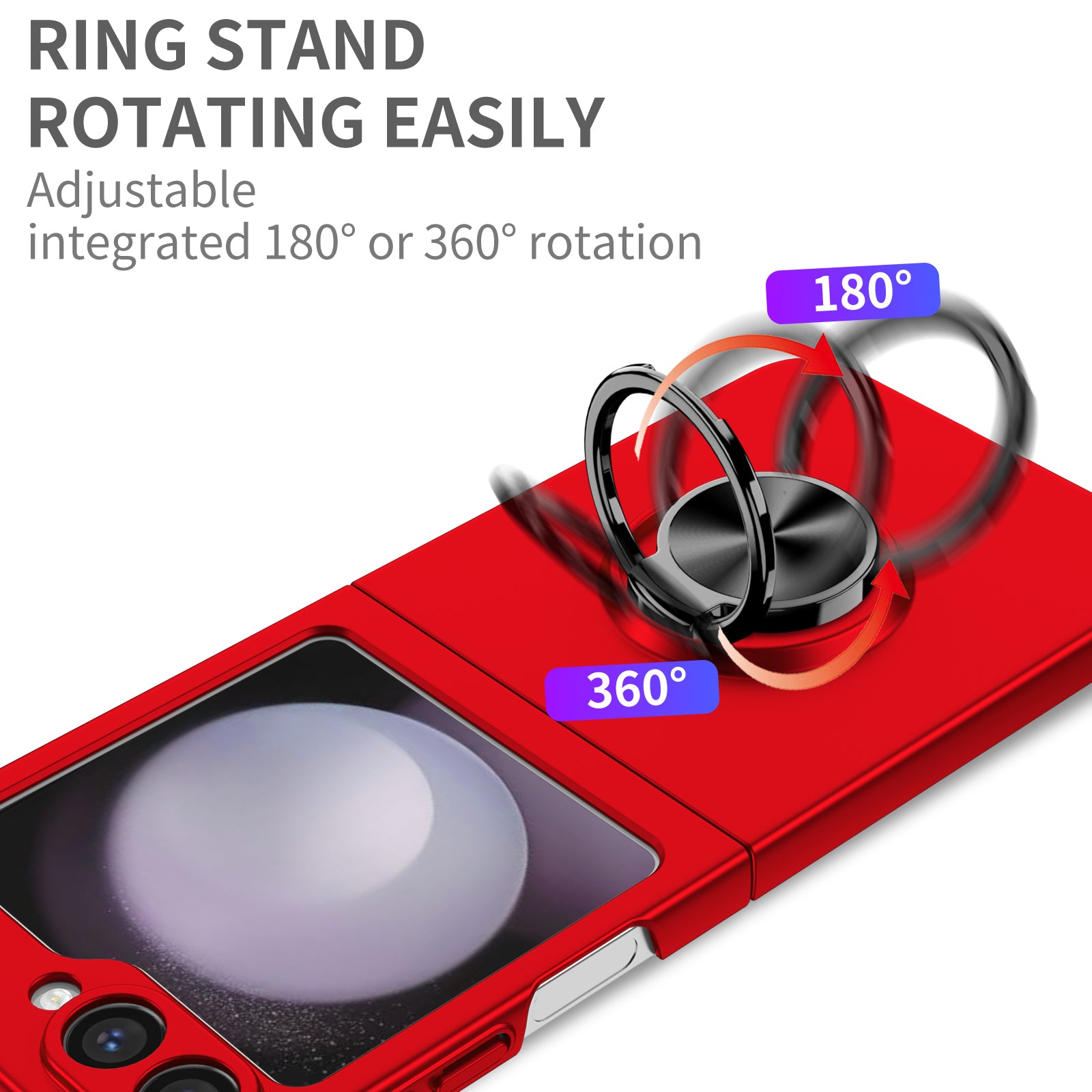 For Samsung Galaxy Z Flip6 5G Case Rotatable Ring Kickstand Hard PC Phone Cover - Red
