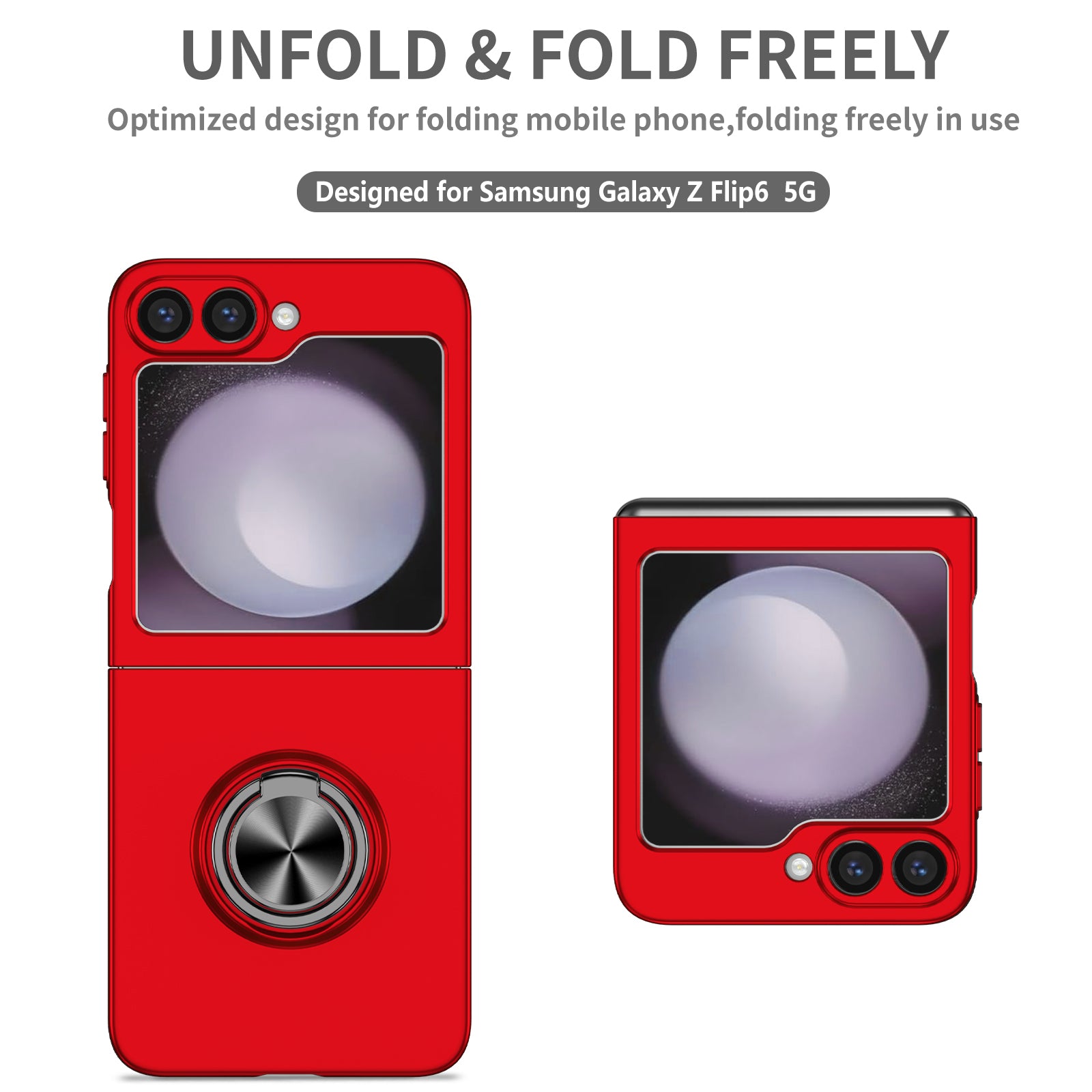 For Samsung Galaxy Z Flip6 5G Case Rotatable Ring Kickstand Hard PC Phone Cover - Red