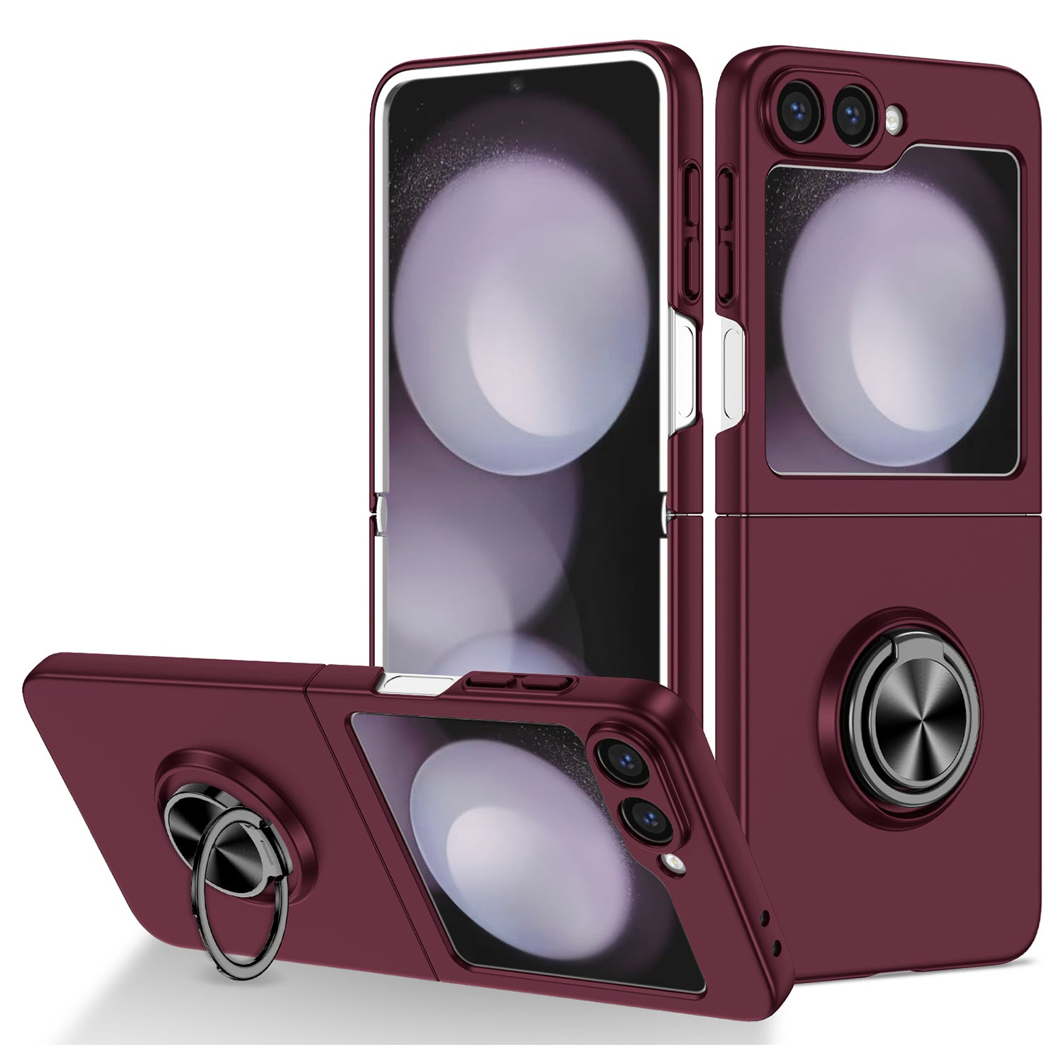 For Samsung Galaxy Z Flip6 5G Case Rotatable Ring Kickstand Hard PC Phone Cover - Wine Red