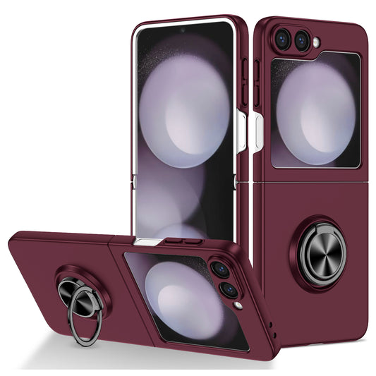 For Samsung Galaxy Z Flip6 5G Case Rotatable Ring Kickstand Hard PC Phone Cover - Wine Red