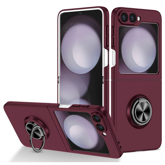 For Samsung Galaxy Z Flip7 FE 5G / Z Flip6 5G Case Rotatable Ring Kickstand Hard PC Phone Cover - Wine Red
