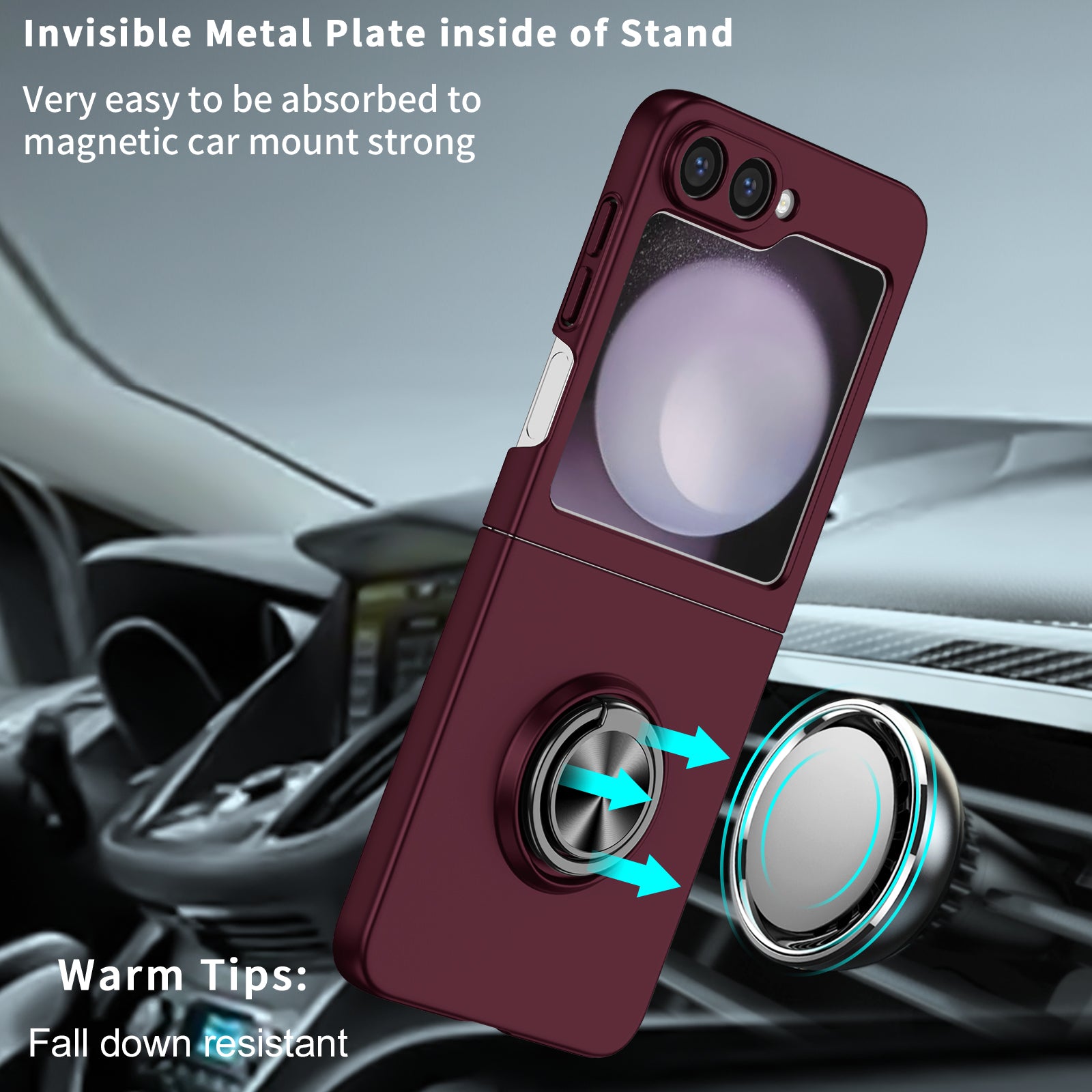 For Samsung Galaxy Z Flip6 5G Case Rotatable Ring Kickstand Hard PC Phone Cover - Wine Red